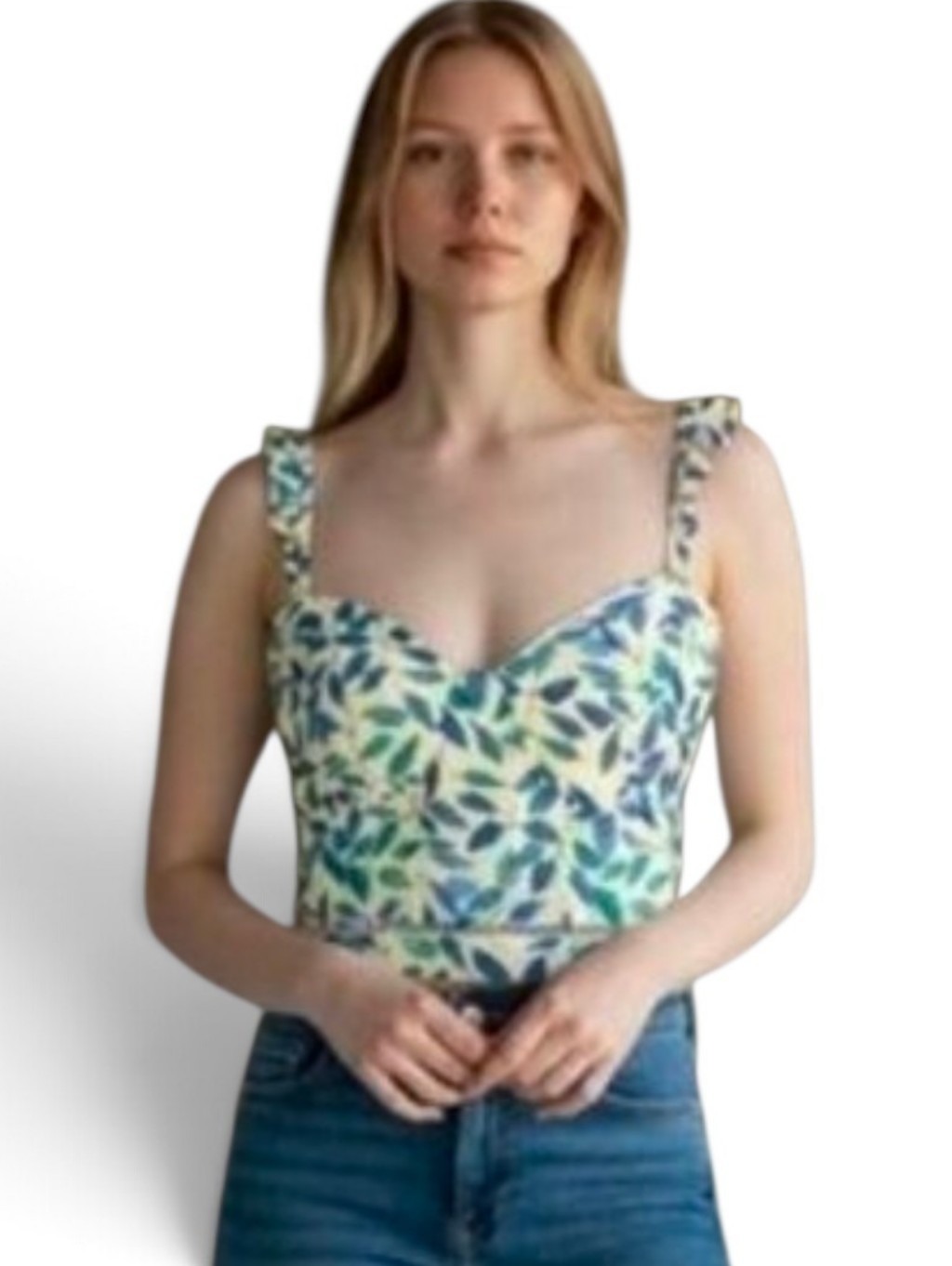 Nwt Kendall & Kylie Jenner Bustier Crop Top In Indigo Tropical - Small — image 2 of 8